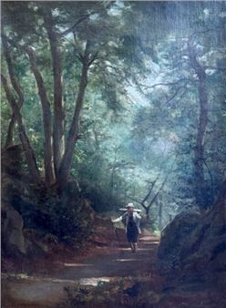 Louis Joseph DEVÉMY (1808-1874) The painter in the forest Oil on canvas signed lower left "L Devemy". 59 x 44 cm 81 x 65 cm (with frame - Louis Joseph Devemy