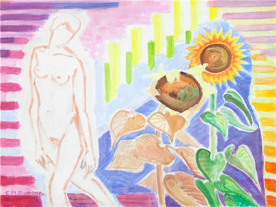 NUDE AND SUNFLOWERS by Elise Blumann