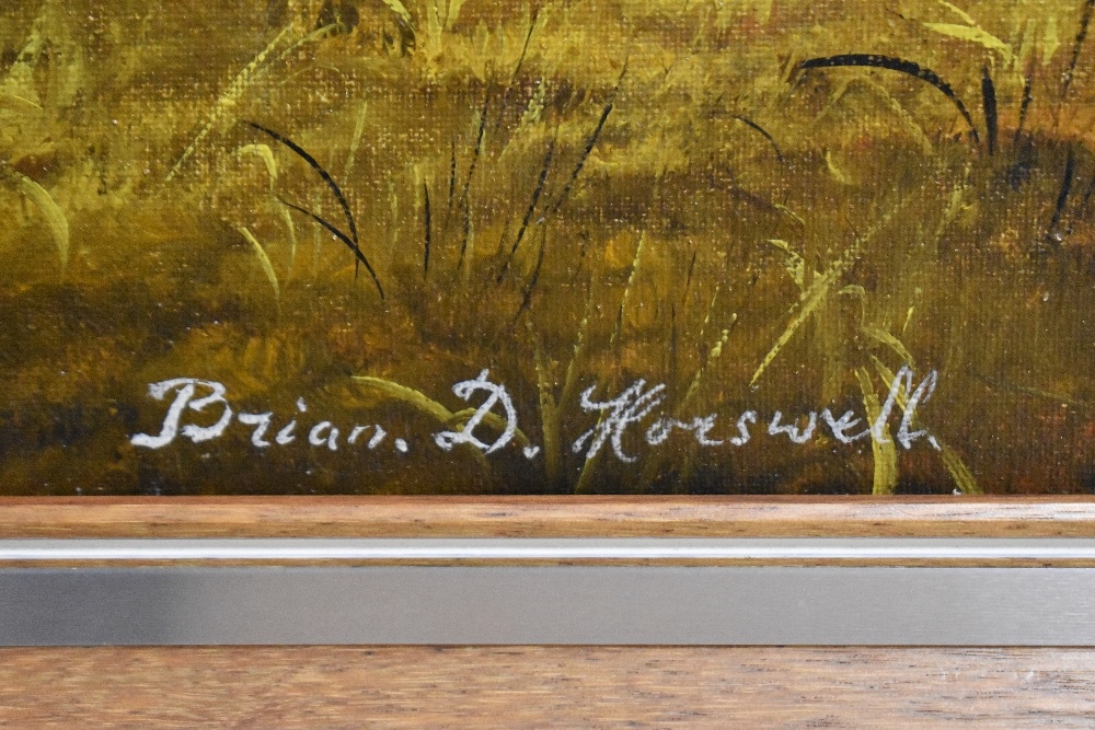 Artwork by Brian D. Horswell, 'Last Light' a depiction of a moorland stream, Made of oil on canvas