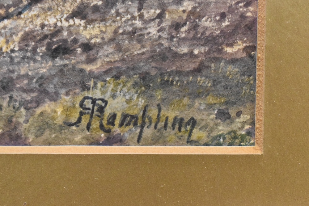 Artwork by Robert Rampling, rocky edged stream scene, Made of watercolour