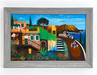 P. COVIELLO FOLK ART LANDSCAPE O/C PAINTING - P. Coviello