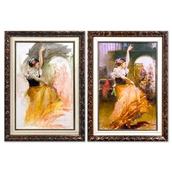 Pino (1939-2010), "La Diva Set" Framed Original Oil Painting on Board with Matching Hand Embellished Limited Edition on Canvas, Hand Signed with Letter of Authenticity. - Giuseppe Pino