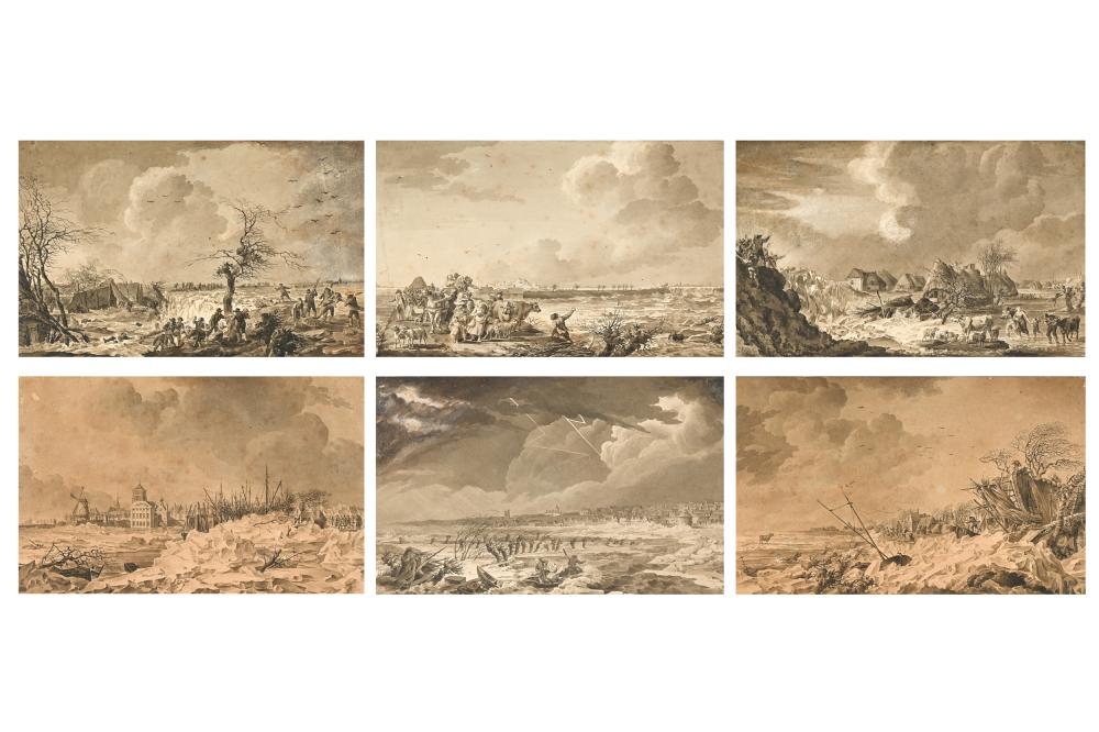 Artwork by Cornelis van Hardenbergh, Series of six watercolours of the dike breaches, Made of watercolours