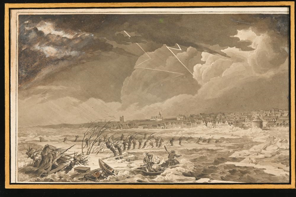 Artwork by Cornelis van Hardenbergh, Series of six watercolours of the dike breaches, Made of watercolours