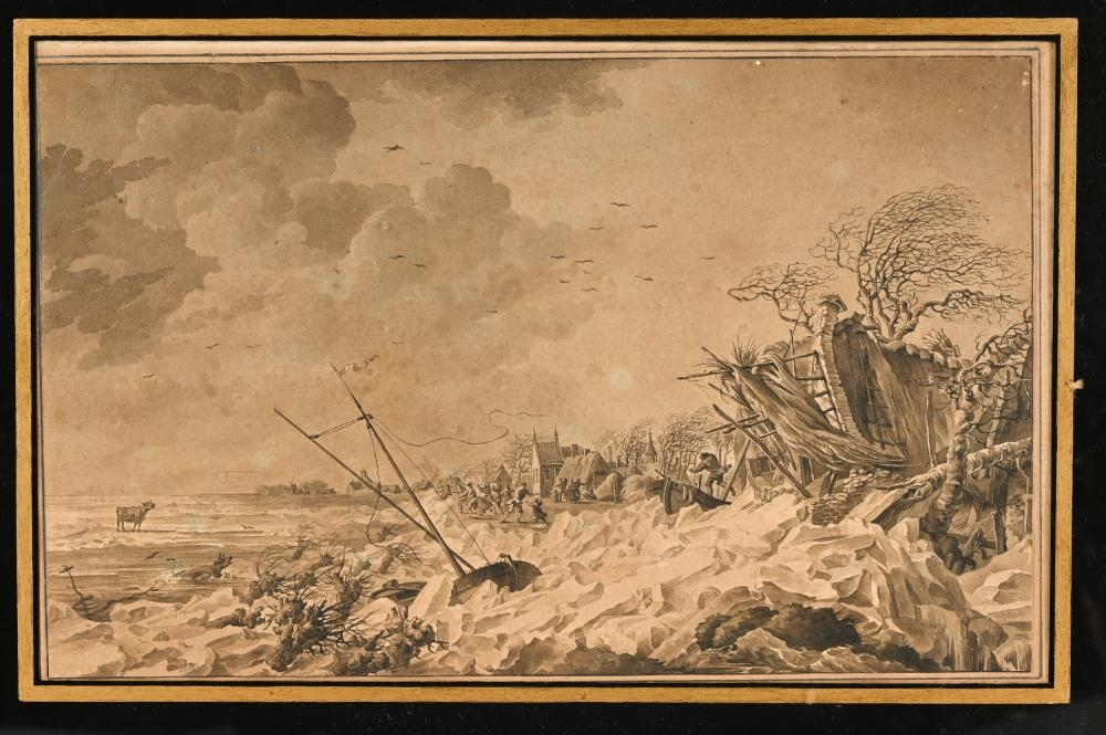 Artwork by Cornelis van Hardenbergh, Series of six watercolours of the dike breaches, Made of watercolours