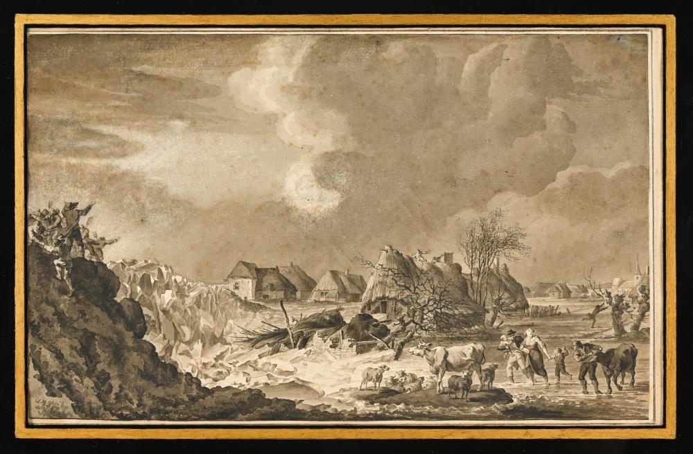 Artwork by Cornelis van Hardenbergh, Series of six watercolours of the dike breaches, Made of watercolours