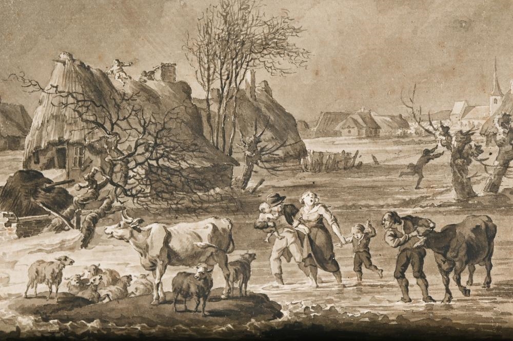 Artwork by Cornelis van Hardenbergh, Series of six watercolours of the dike breaches, Made of watercolours