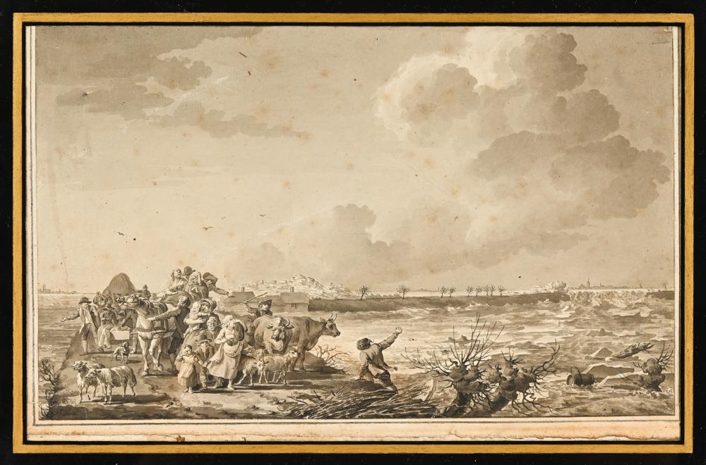 Artwork by Cornelis van Hardenbergh, Series of six watercolours of the dike breaches, Made of watercolours