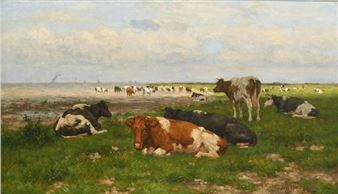 'Cows at the delta' - Hermanus Gerhardus Wolbers