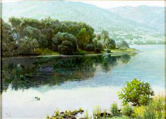 River Landscape - Kim Sung - Hong (south Korean, 20/21 Centuries)
