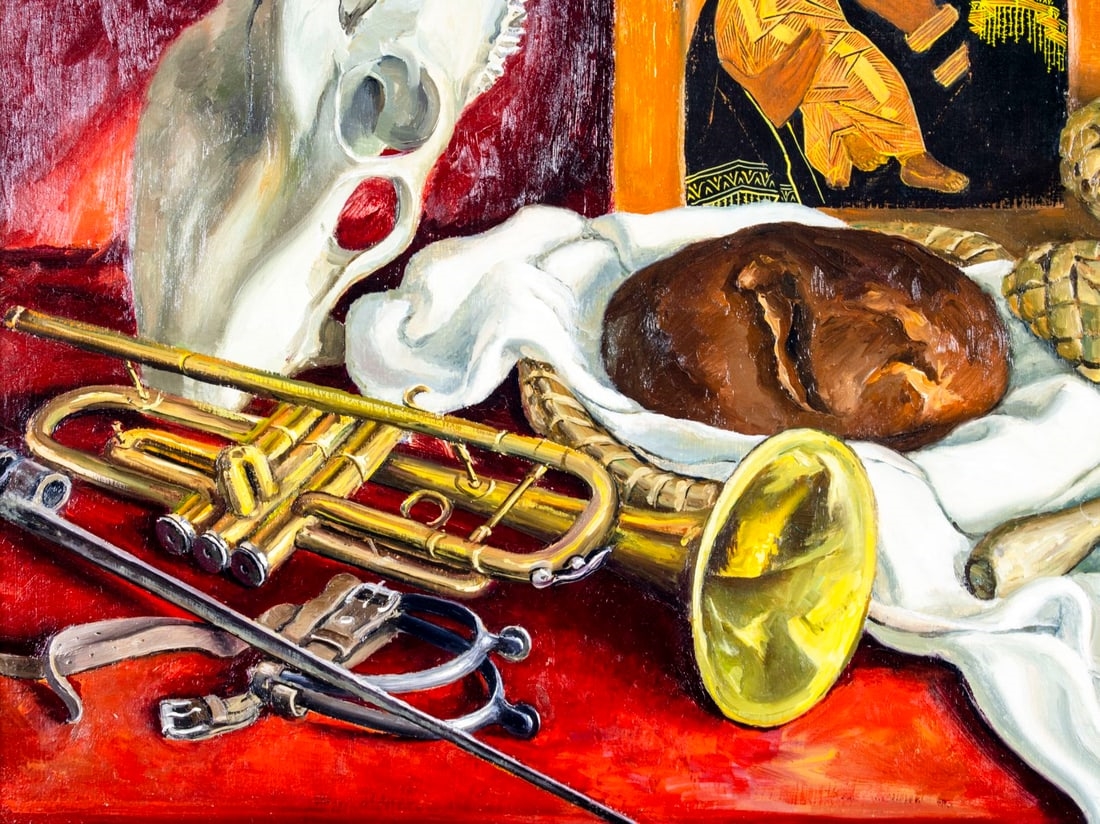 Artwork by V P Bulakov, Still Life - Red Wheel (titled on verso, Made of oil on canvas