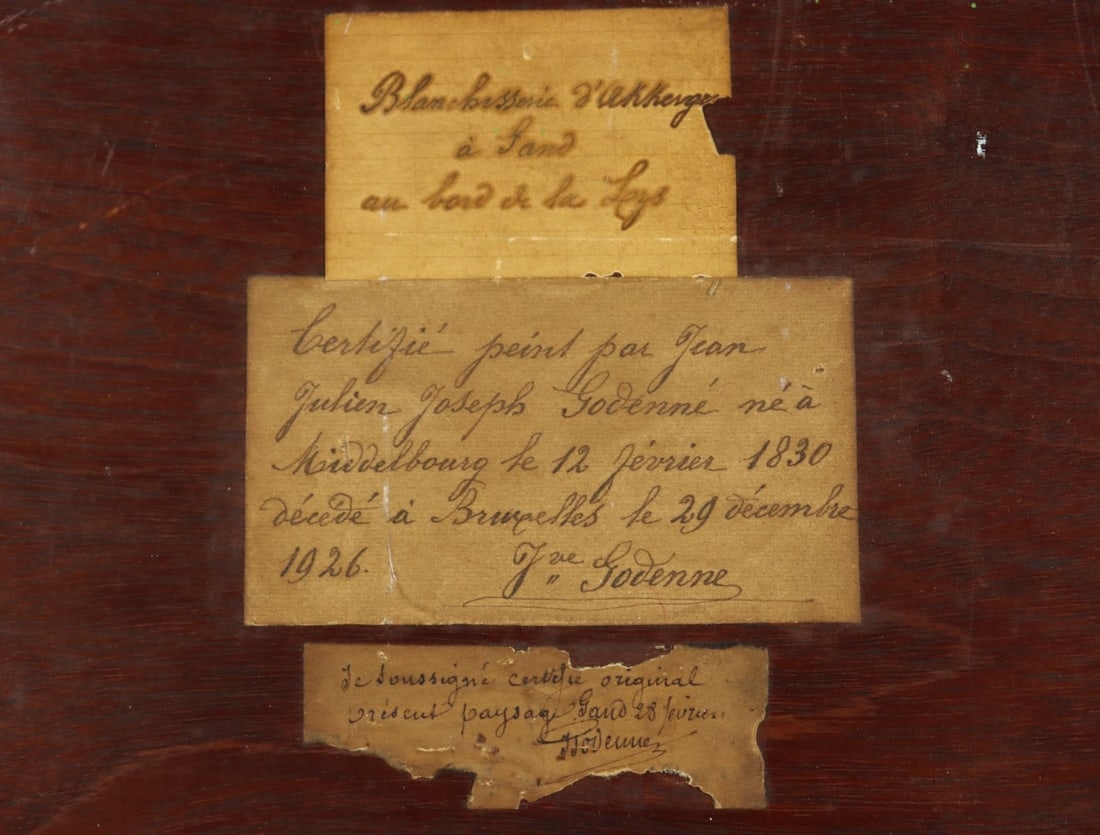 Artwork by Jean Julien Godenne, River Village Landscape, Made of oil on board