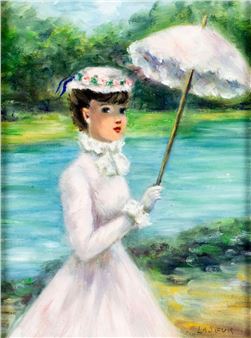 Lady with Parasol / By the Lake (titled on verso - Frenchy