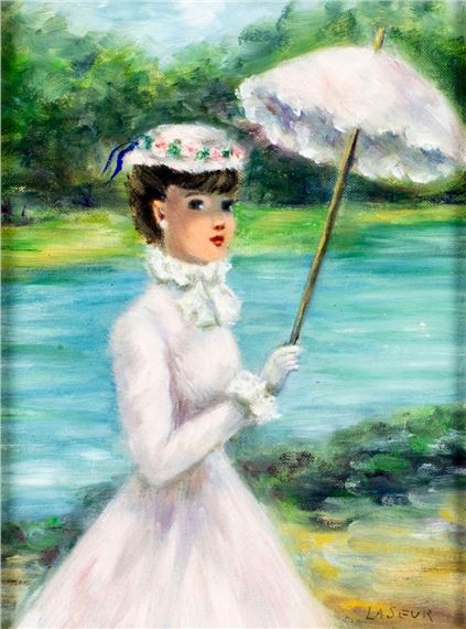 Lady with Parasol / By the Lake (titled on verso - Frenchy