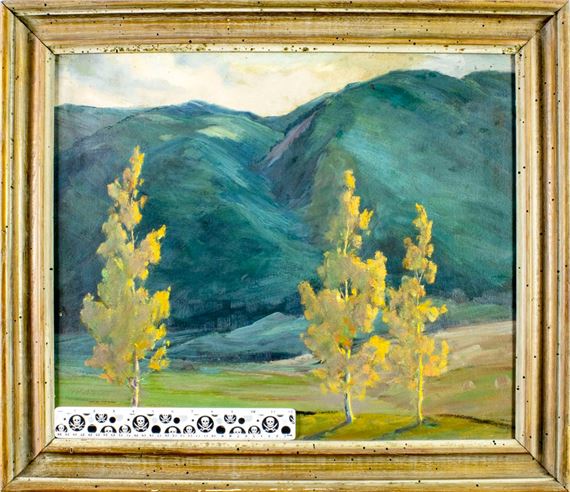 Artwork by Jean Mannheim, Landscape - The Green Mountain, Creed, Colorado (titled on verso, Made of oil on board