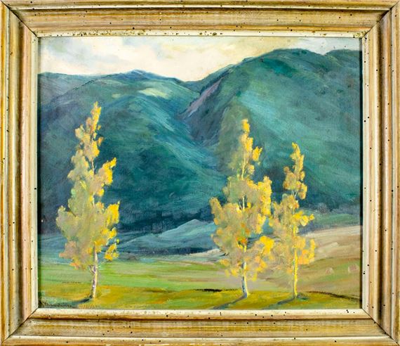 Artwork by Jean Mannheim, Landscape - The Green Mountain, Creed, Colorado (titled on verso, Made of oil on board