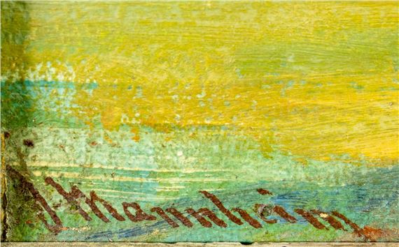 Artwork by Jean Mannheim, Landscape - The Green Mountain, Creed, Colorado (titled on verso, Made of oil on board