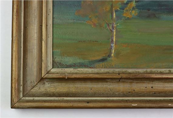 Artwork by Jean Mannheim, Landscape - The Green Mountain, Creed, Colorado (titled on verso, Made of oil on board