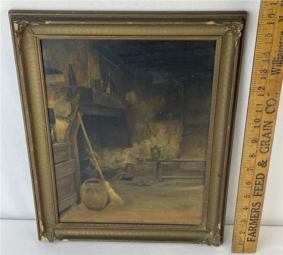 Interior Home 1892 Oil on Board Painting FRAMED - Chester C. Hayes