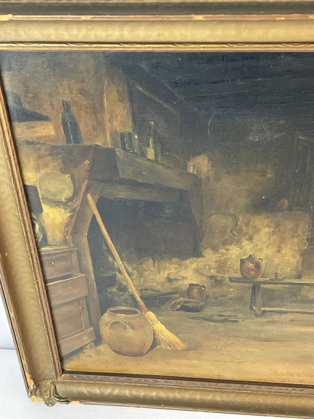 Artwork by Chester C. Hayes, Interior Home 1892 Oil on Board Painting FRAMED, Made of Oil on Board Painting