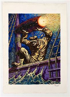 Cover of the novel Les forceurs de blocus by Jules Verne published by Librio in 1995 - Pascal Mezzo Mesenburg