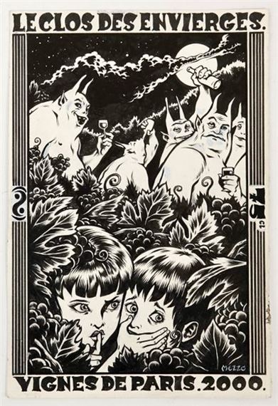 Original drawing for a Clos des Envierges wine label in 2000 by Pascal Mezzo Mesenburg, 2000