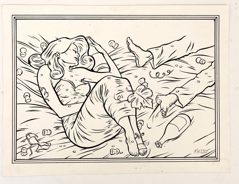 Artwork by Pascal Mezzo Mesenburg, India ink Drawing signed lower right 18 x 25 cm, Made of India ink Drawing