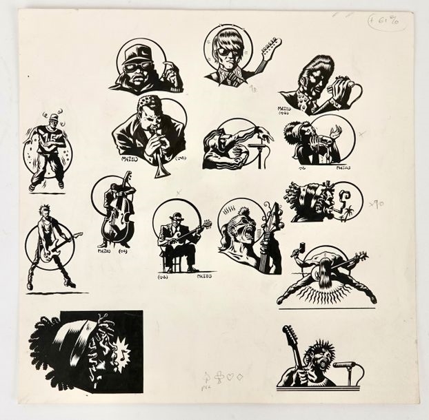 Artwork by Pascal Mezzo Mesenburg, Set of illustrations on the theme of Jazz, Made of India ink Drawings