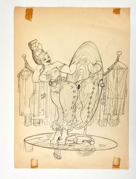 Artwork by Pascal Mezzo Mesenburg, Research for an illustration with a woman, Made of Graphite Drawing