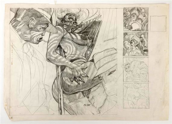 Research work for an illustration with a nude woman, cover project for a novel by Chester Himes by Pascal Mezzo Mesenburg