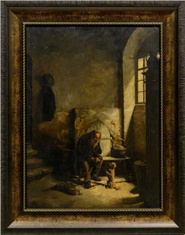 Interior Scene with Man and Dog - Böhm, Adolf