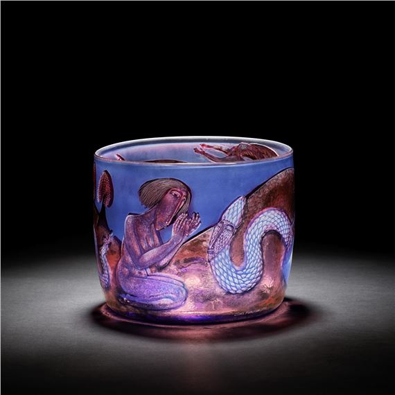 Artwork by Clare Henshaw, The Encounter' bowl, 1991, Made of glass, drill engraved and sand