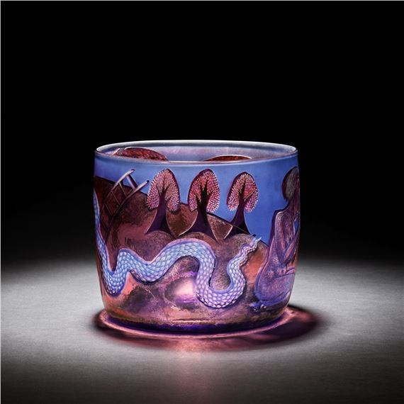 Artwork by Clare Henshaw, The Encounter' bowl, 1991, Made of glass, drill engraved and sand