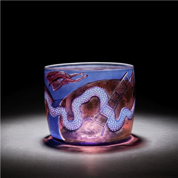 Artwork by Clare Henshaw, The Encounter' bowl, 1991, Made of glass, drill engraved and sand