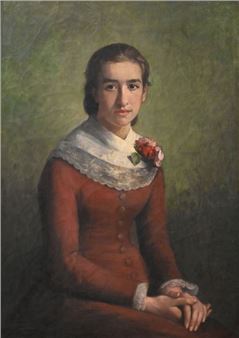 Young Seated Woman in a Red Dress - Ernest Mollet