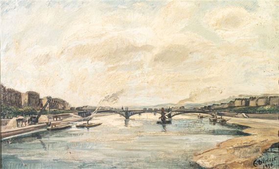 Lyon, perspective view of the Rhône by Émile Didier, 1930