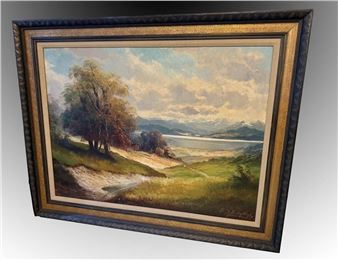 O/C MOUNTAINOUS LAKESIDE SCENE SIGNED H - Hans Stadelhofer