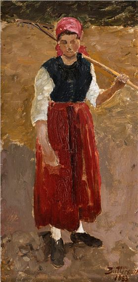 Bauernmädchen mit Rechen by Bernhard Buttersack, 1883