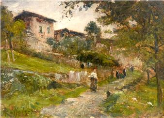 Village Foreshortening with Figure - Ambrogio Raffele