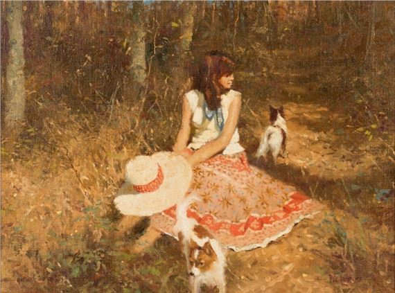 Girl With Two Papillons by Dale Marsh, 1978