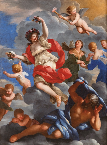 Artwork by Giovanni Francesco Romanelli, El Triunfo de Flora (Nacimiento de la Primavera y eclipse del Invierno), Made of oil on canvas