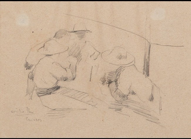 Artwork by Cecilio Pla y Gallardo, Pescadores de Cascais, Portugal, Made of pencil on paper