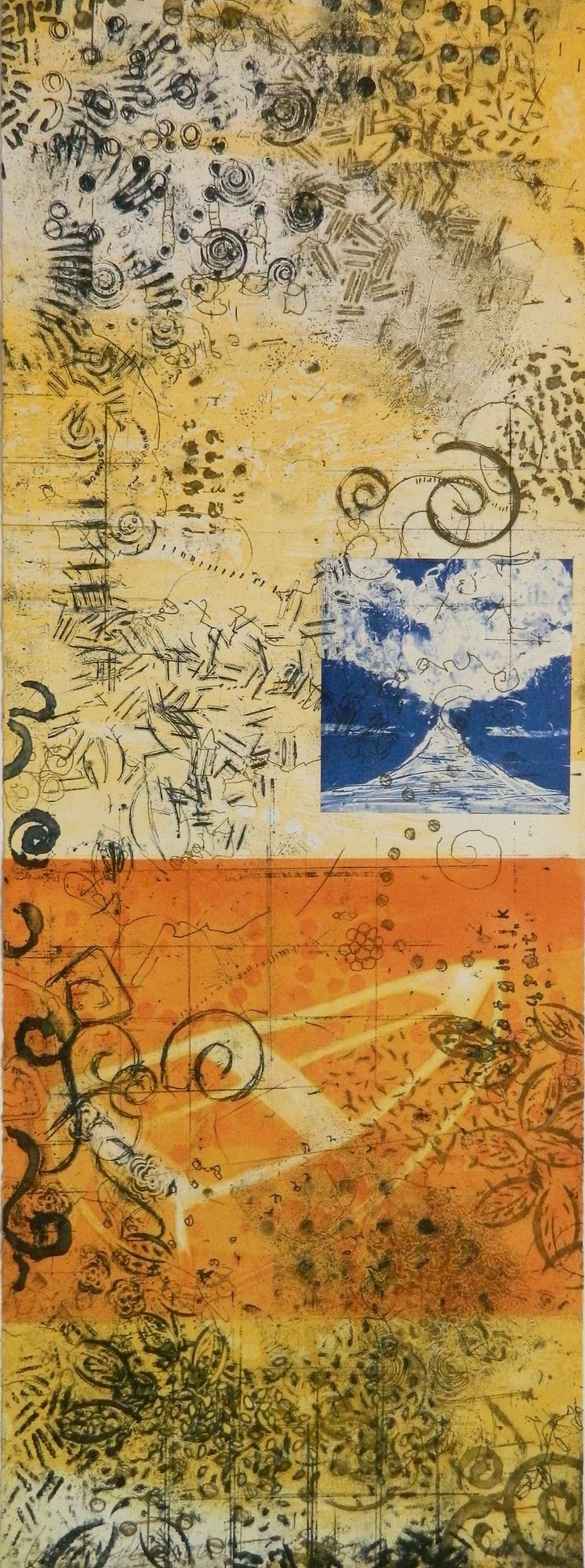 Artwork by Cheryl Warrick, etching, Made of drypoint in colors on chine colle