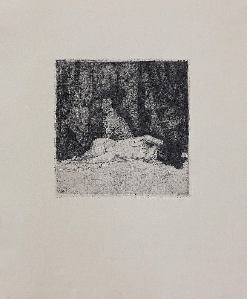 Artwork by Heinrich Revy, Lady with tiger; Thrown rider; Nude with dog; Nude riding zebra; Escape; Monkey and child, Made of etchings on paper
