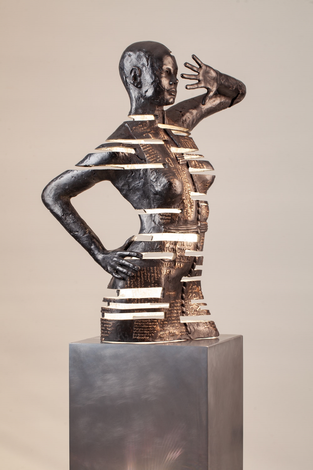 Artwork by Marek Zyga, Domina noctis 2.0, Made of patinated bronze, steel