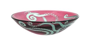 Ruth Dresman (b.1961) hand blown and sandblasted glass, pink coloured glass, signed Dresman on edge,
22.5cm diameter - Ruth Dresman