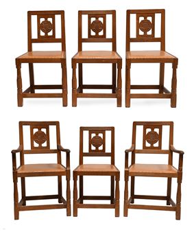 Squirrelman: Wilfred Hutchinson (1936-2013) and Trevor Hutchinson (b.1960) (Husthwaite): A Set of Six (4+2) Dining Chairs - Wilfrid  Squirrelman Hutchinson