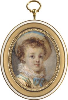 Miniatur Portrait eines kleinen Jungen mit Hut im Lockenhaar - Marie-Anne Fragonard