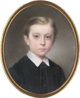 Miniatur Portrait eines traurigen blonden Jungen in Schwarz - Besnard Geb. Vaillant, Louise-pauline-marie