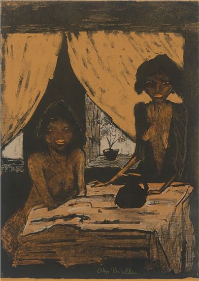 Zwei Zigeunermädchen im Wohnraum by Otto Müller, 1926/27